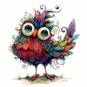 Frazzled Bird Clip Art 13 High Res Watercolor JPGs for Junk Journaling, Scrapbooking, Card Making, Digital Download, Quirky Bird, Whimsical