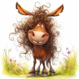 Frazzled Donkey With Flowers Clipart 11 High Res Watercolor JPGs Junk Journals, Scrapbook, Card Making, Digital Download, Fantasy, Whimsical