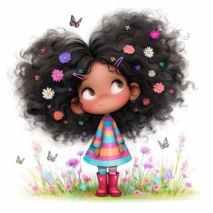 17 Quirky Black Girl Clipart, Commercial Use, Whimsical Ephemera, Watercolor Art JPGs, Instant Download, Fantasy Junk Journal, Paper Craft