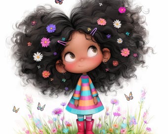 17 Quirky Black Girl Clipart, Commercial Use, Whimsical Ephemera, Watercolor Art JPGs, Instant Download, Fantasy Junk Journal, Paper Craft