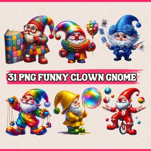 31 PNG Engraçado Palhaço Gnomo Clipart, Feliz Circo Gnomos Clipart, Festa Gnomo Clipart Bundle, Ilustrações | Download Instantâneo, Uso Comercial