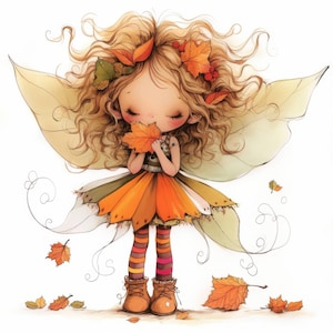 Quirky Autumn Fairy Clip Art 13 High Res Watercolor JPGs for Junk Journals, Scrapbooking, Card Making, Digital Download, Fantasy, Whimsical