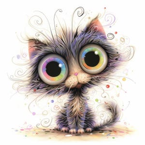 Frazzled Cat #3 Clip Art 15 High Res Watercolor JPGs for Junk Journaling, Scrapbooking, Card Making, Digital Download, Fantasy, Whimsical