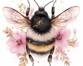 15 Honey Bee Clipart Bundle, Golden Bee Illustration, Printable Watercolor Clipart, High Quality JPG, Paper Craft, Junk Journals