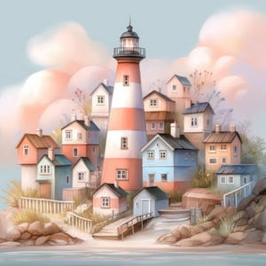 Quaint Lighthouse Clip Art 10 High Res Watercolor JPGs Junk Journals, Scrapbook, Card Making, Digital Download, Fantasy, Whimsical, Quirky