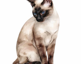 13 Siamese Cat Clipart Bundle, Adorable Siamese Cat Illustration, Printable Watercolor Clipart, High Quality JPG, Paper Craft, Junk Journals