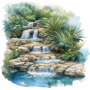13 Waterfall Clipart Bundle, Serene Nature Scene Illustration, Printable Watercolor Clipart, High Quality JPG, Paper Craft, Junk Journals