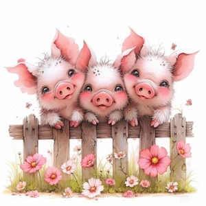 Cute Little Pigs Clip Art 10 High Res Watercolor JPGs for Junk Journals, Scrapbook, Card Making, Digital Download, Fantasy, Whimsical, Paper