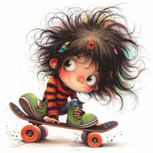 Quirky Skateboard Clip Art 10 High Res Watercolor JPGs for Junk Journaling, Scrapbooking, Card Making, Digital Download, Fantasy, Whimsical
