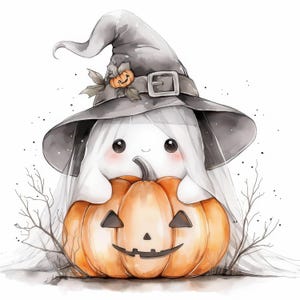 14 Halloween Ghost Clipart Bundle, Cute Spooky Character Illustration, Printable Watercolor Clipart, High Quality JPG, Paper Craft, Journals