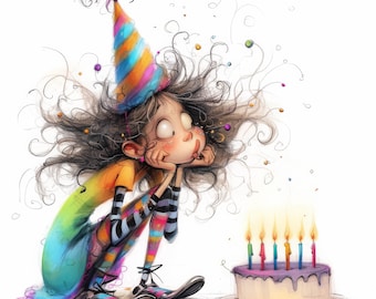 Quirky Blow Out The Candle Clipart 12 High Res Watercolor JPGs Junk Journals, Scrapbook, Card Making, Digital Download, Fantasy, Whimsical