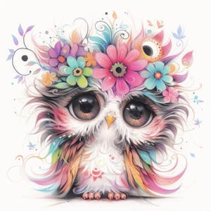 Whimsical Floral Owls Clipart 10 High Res Watercolor Jpgs for Junk ...