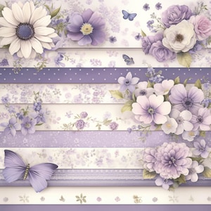 Purple Floral Fancy Paper Clip Art Bundle 12 High Res Watercolor JPGs for Junk Journaling, Scrapbook, Crafts, Digital Download, Card Making