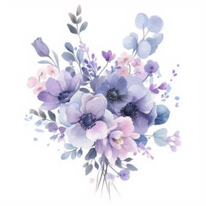 11 Purple Flowers Bouquet Clipart Bundle, Pastel Soft Illustration, Printable Watercolor Clipart, High Quality JPG, Paper Craft,Junk Journal