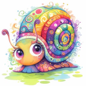 Kawaii Mandala Snail Clip Art 12 High Res Watercolor JPGs for Junk Journals, Scrapbook, Card Making, Digital Download, Fantasy, Whimsical