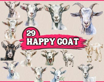 29 Goat Clipart | Funny Animal Clipart | Printable Watercolor clipart | High Quality PNGs | Digital Download | Paper Craft | Junk Journals