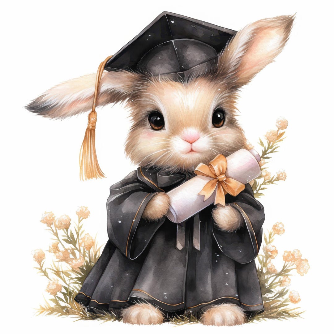 17 Graduation Rabbit Clipart Bundle, Academic Celebration Animal ...