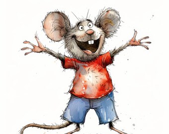 10 Funny Frazzled Mouse, Commercial Use, Whimsical Mice Ephemera, Watercolor Art JPGs, Instant Download, Fantasy, Junk Journal, Paper Craft