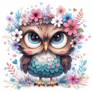 Whimsical Floral Owls Clipart 10 High Res Watercolor Jpgs for Junk ...
