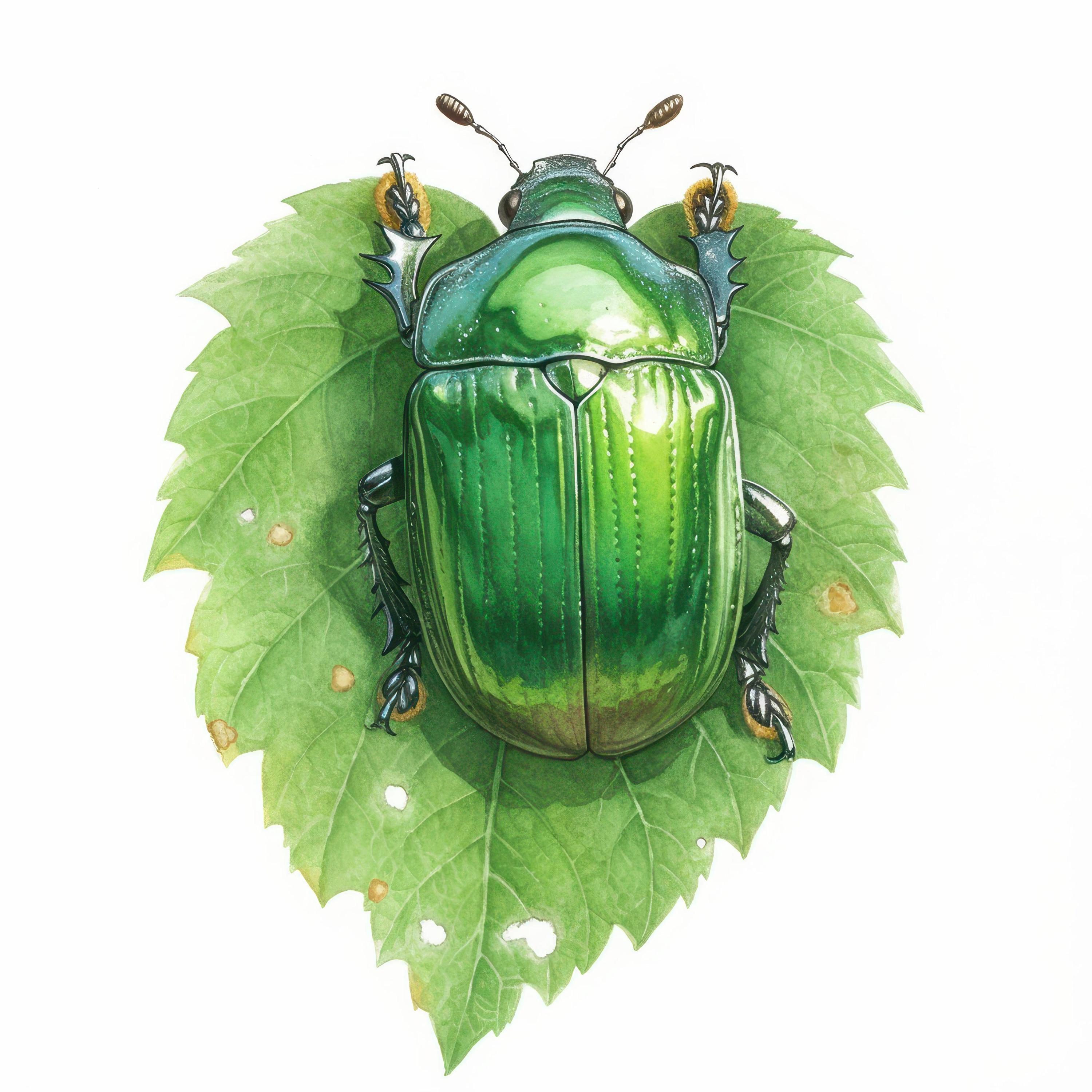 葉っぱの上のカブトムシのクリップアート11点セット、自然昆虫イラスト
