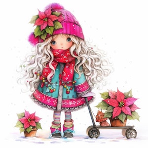 Quirky Christmas Poinsettia Clip Art 11 High Res Watercolor JPGs for Junk Journaling, Scrapbooking, Card Making, Digital Download, Flowers