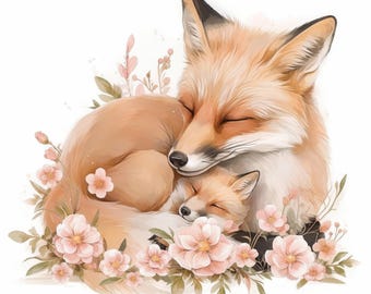 14 Floral Fox Clipart Bundle, Cozy Animal Illustration, Printable Watercolor Clipart, High Quality JPG, Paper Craft, Junk Journals