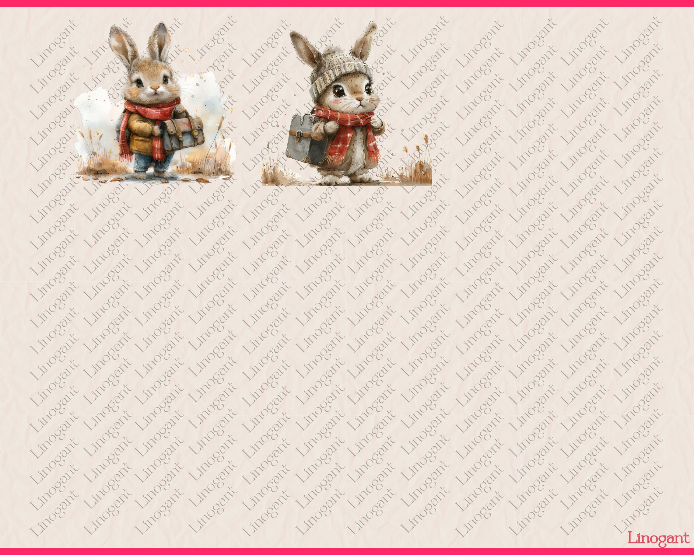 Watercolor Summer Bunny Clipart Bundle, Bunny Clip Art Set, Baby Rabbit