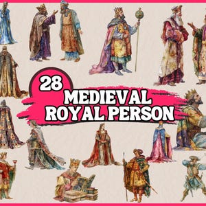 Watercolor Medieval Royal Person Clipart, Middle Age Noble People Clip Art Set, PNG Graphics, Illustration, Commercial Use, Instant Download