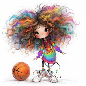 Quirky Basketball Clip Art 11 High Res Watercolor JPGs Junk Journals, Scrapbooking, Card Making, Digital Download, Fantasy, Whimsical