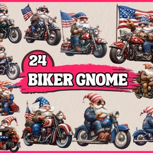 24 Clipart di gnomi motociclisti / Design di gnomi in sella a una bicicletta / Acquerello stampabile / PNG di alta qualità / Download digitale / Lavoretti di carta / Diario spazzatura