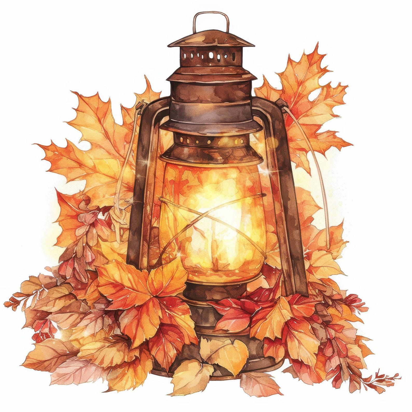 Fall Oneg 10 Fall Lantern Clipart Bundle, Autumn Leaves Illustration, Printable ...