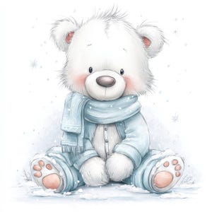 15 Cute Polar Bear Clipart Bundle, Arctic Winter Animal Illustration, Printable Watercolor Clipart, High Quality JPG, Paper Craft, Journals