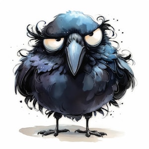 Grumpy Crow Clip Art 10 High Res Watercolor JPGs Junk Journals, Scrapbooking, Card Making, Digital Download, Fantasy, Whimsical, Quirky Bird