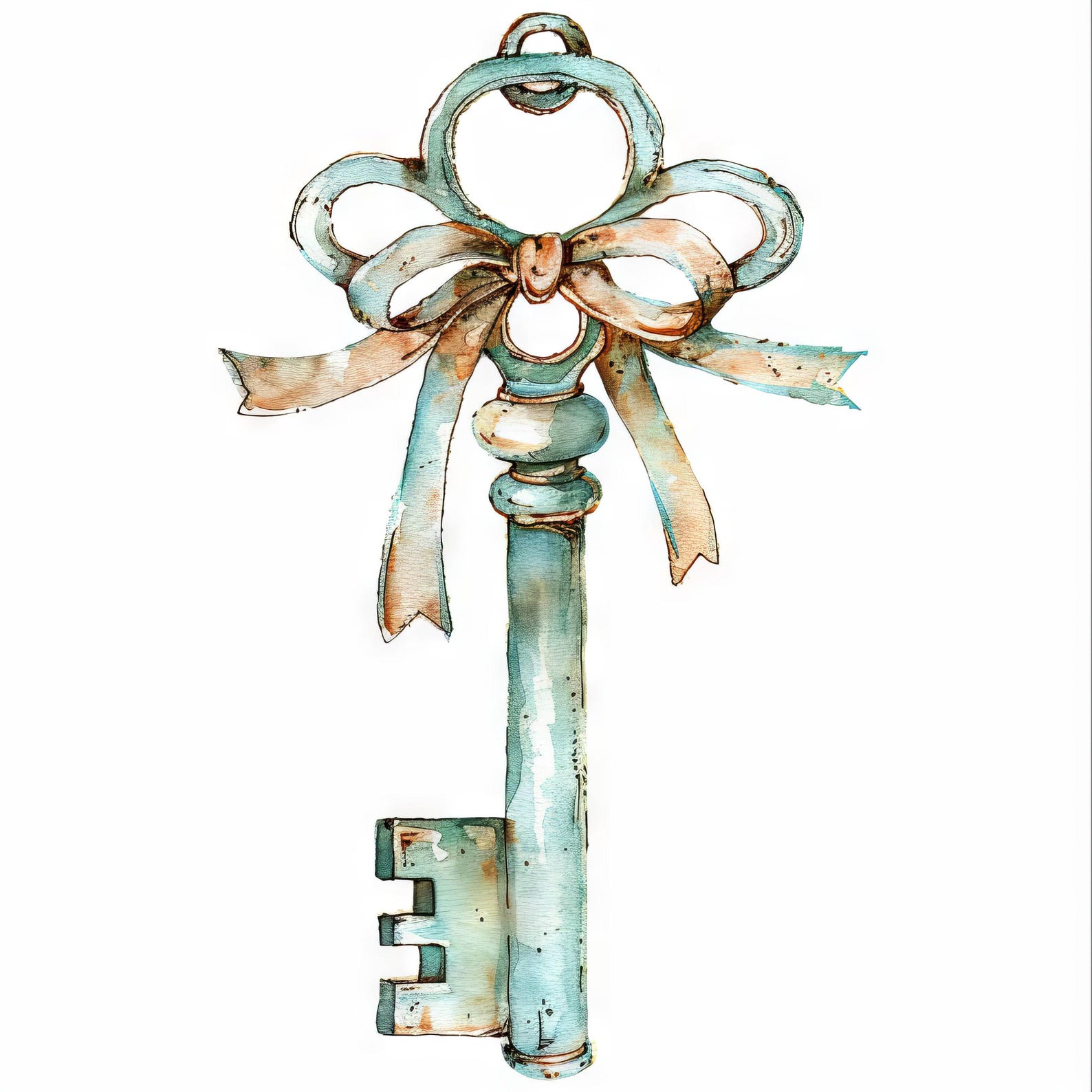 Rustic Key With Ribbon 11 High Res Watercolor Jpgs for Junk Journaling ...