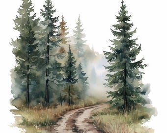 12 Forest Trail Clipart Bundle, Peaceful Nature Path Illustration, Printable Watercolor Clipart, High Quality JPG, Paper Craft, Journals