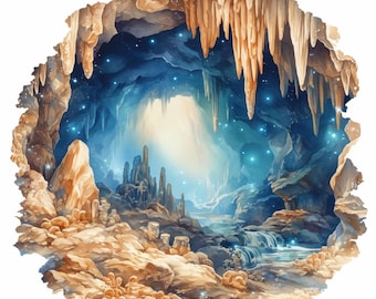 20 洞窟クリップアート セット | 神秘的な洞窟のイラスト | 印刷可能な