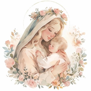 13 Baby Jesus And Virgin Mary Clipart, Christianity Illustration, Printable Watercolor Clipart, High Quality JPG, Paper Craft, Junk Journals