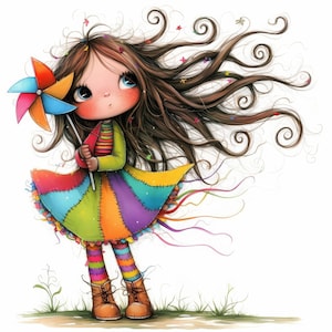 Whimsical Windy Day Clip Art 11 High Res Watercolor JPGs Junk Journaling, Scrapbooking, Card Making, Digital Download Kit, Quirky, Fantasy