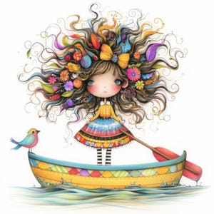Frazzled Little Boat Clip Art 10 High Res Watercolor JPGs Junk Journals, Scrapbook, Card Making, Digital Download, Fantasy, Whimsical, Girl