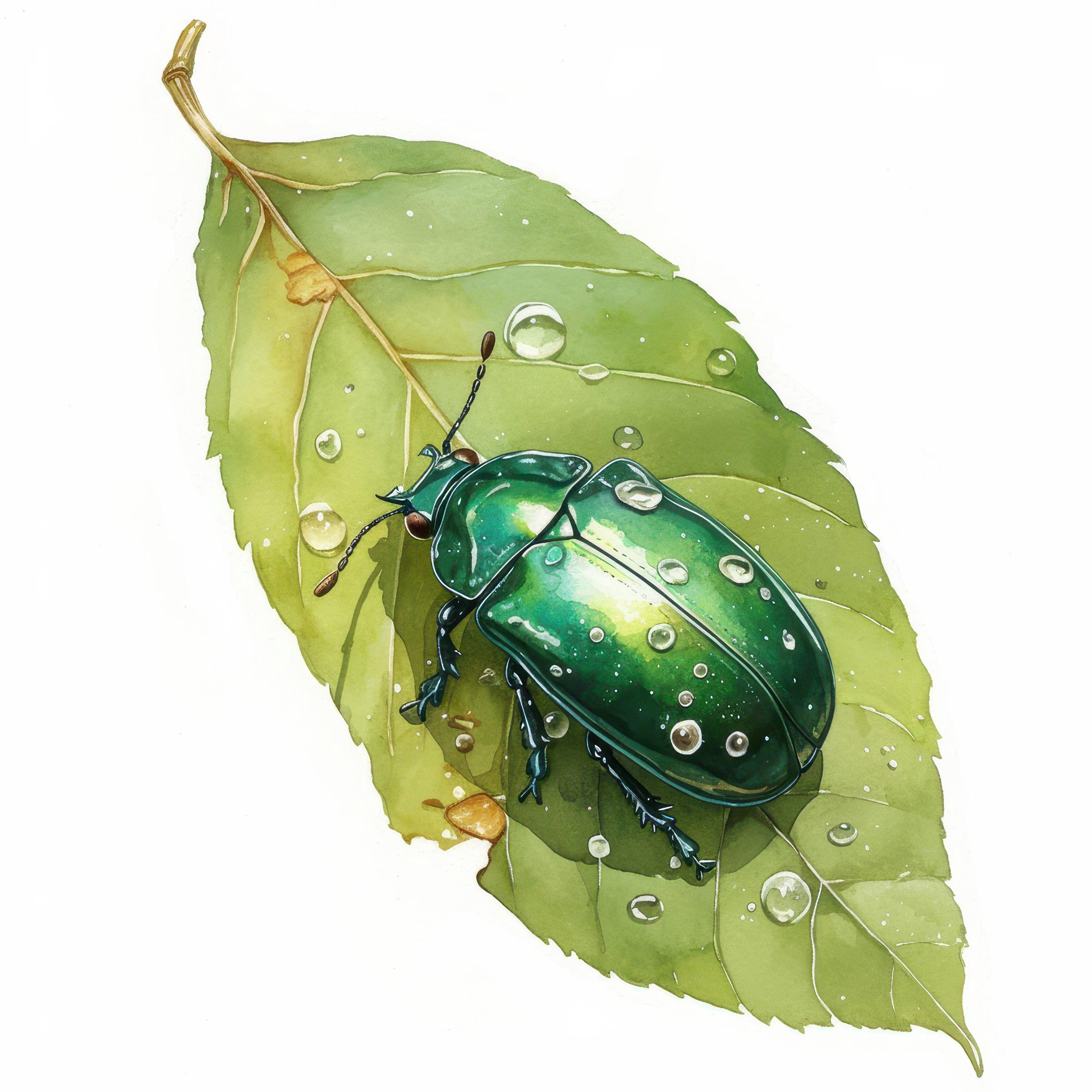 葉っぱの上のカブトムシのクリップアート11点セット、自然昆虫イラスト