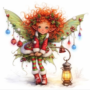 Quirky Christmas Fairy Clipart 12 High Res Watercolor JPGs Junk Journals, Scrapbooking, Card Making, Digital Download, Fantasy, Whimsical