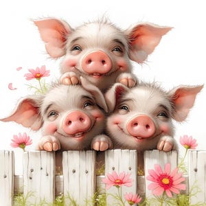 Adorable Pigs Clip Art 10 High Res Watercolor JPGs for Junk Journals, Scrapbook, Card Making, Digital Download, Fantasy, Whimsical, Craft