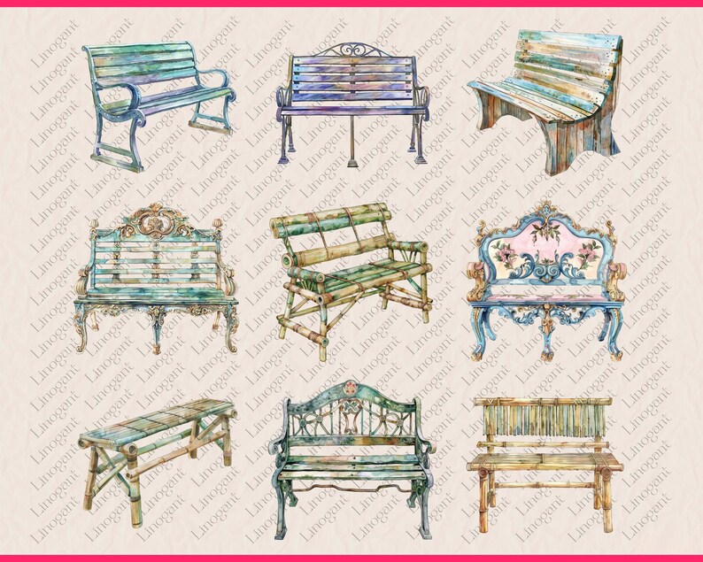 42 Garden Bench Clipart | Bench Sublimation Bundle | Printable ...