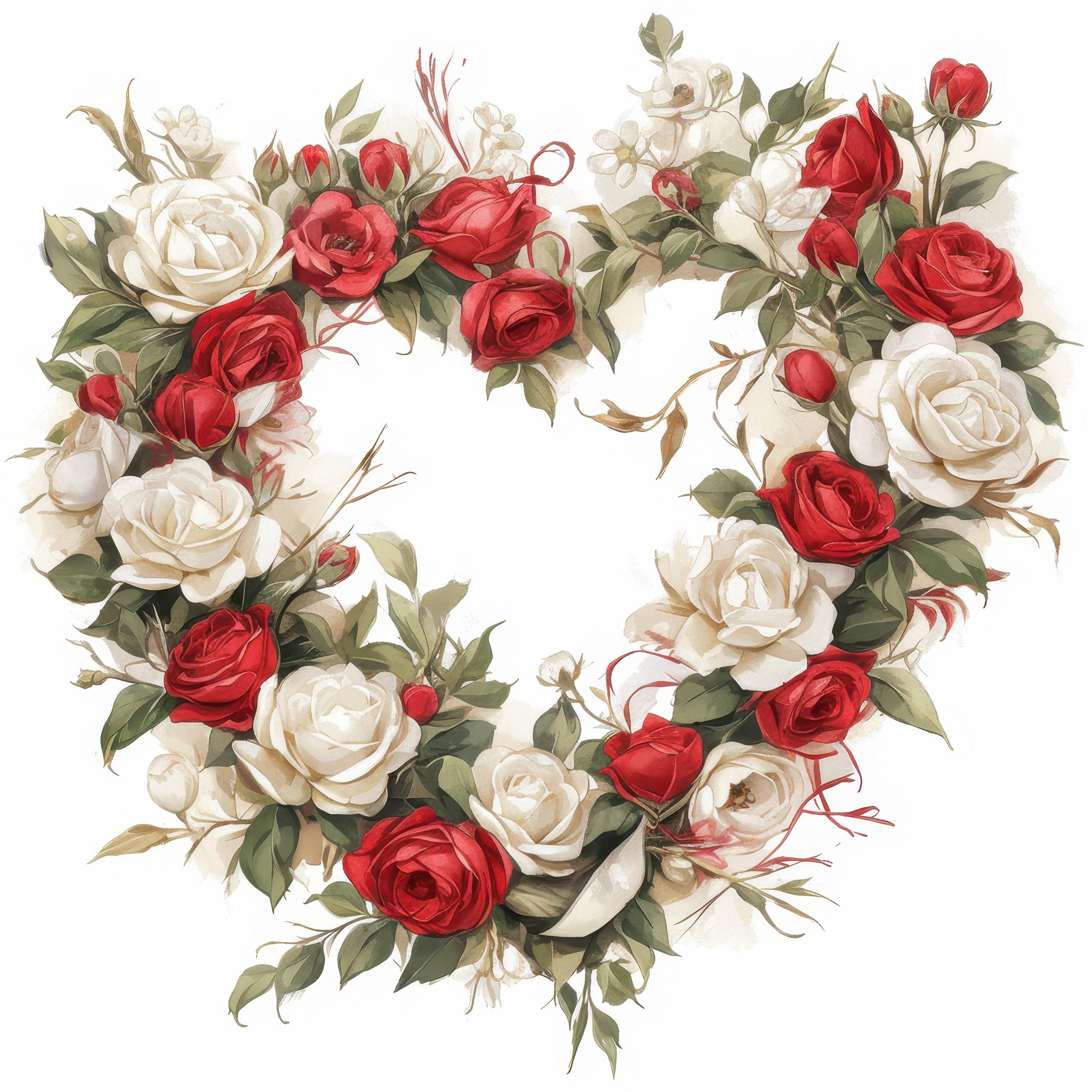 12 Roses Wreath Clipart Bundle, Heart-shaped Roses Illustration ...