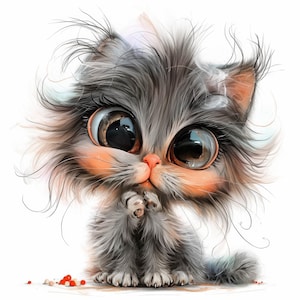 Surprised Kitty Clip Art 12 High Res Watercolor JPGs, Junk Journals, Scrapbooking, Card Making, Digital Download Kit, Fantasy, Whimsical