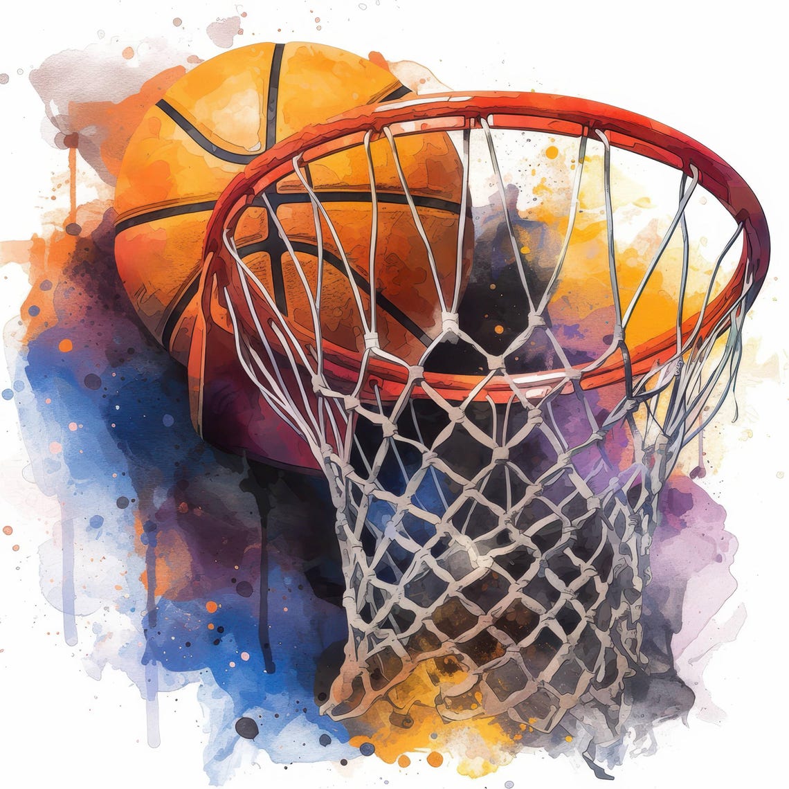 10 Basketball Clipart Bundle, Watercolor Sports Ball Illustration ...