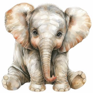13 Baby Elephant Clipart Bundle, Nursery Elephant Illustration, Printable Watercolor Clipart, High Quality JPG, Paper Craft, Junk Journals
