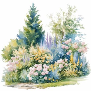12 Monet Garden Clipart Bundle, Impressionist Flower Scene Illustration, Printable Watercolor Clipart, High Quality JPG, Paper Craft