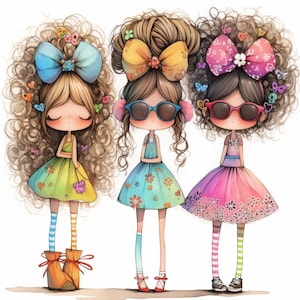 Stylish Fashion Girls Clip Art 14 High Res Watercolor JPGs for Junk Journaling, Scrapbooking, Card Making, Digital Download, Fantasy, Chic