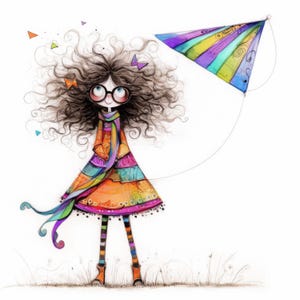 Whimsical Kiting Clip Art 12 High Res Watercolor JPGs For Junk Journals, Scrapbooking, Card Making, Digital Download, Fantasy, Quirky, Child